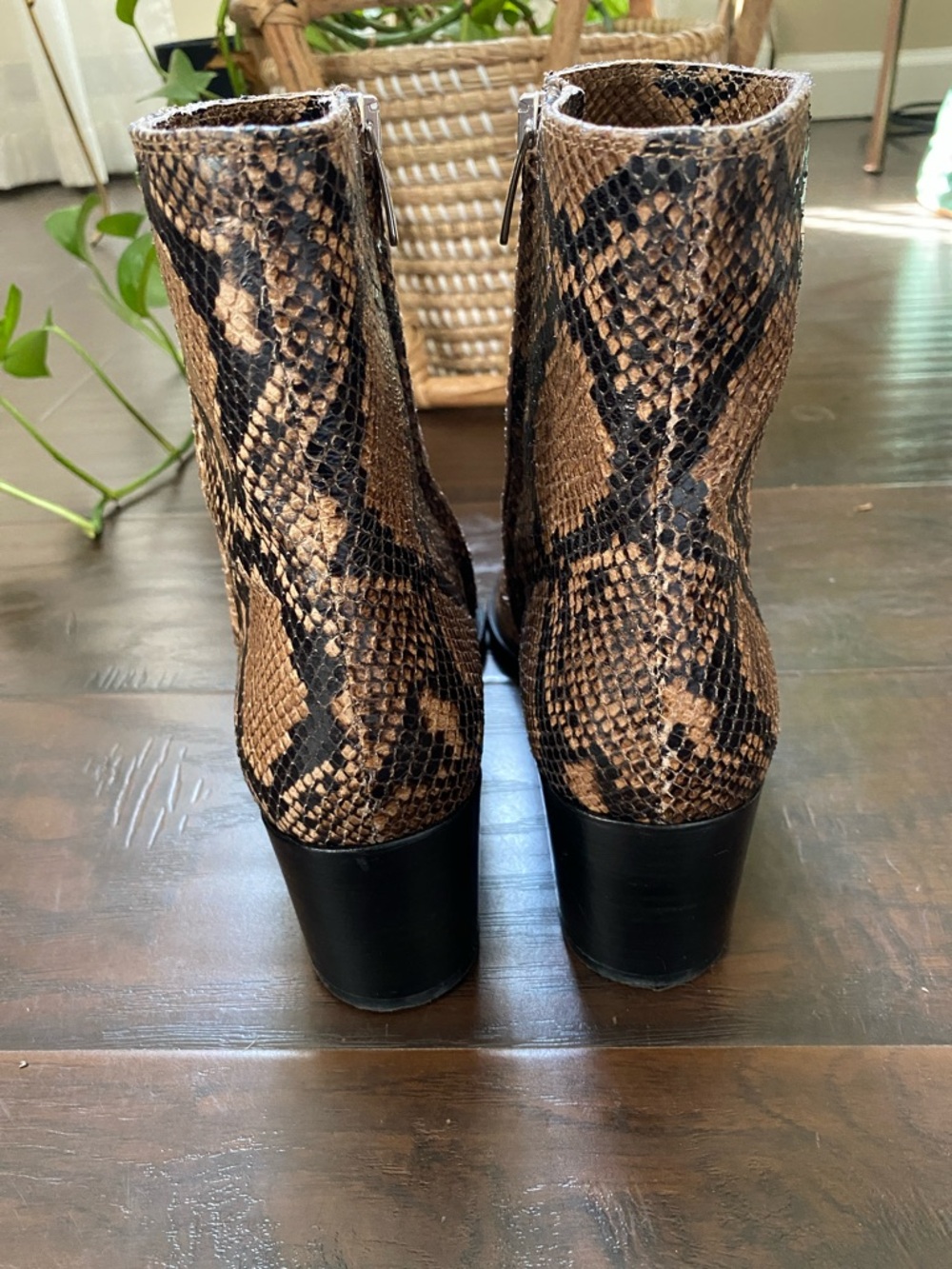 Margaux Leather Snake-Print Brown Ankle Boots with Block Heel - Women's - Picture 5 of 9